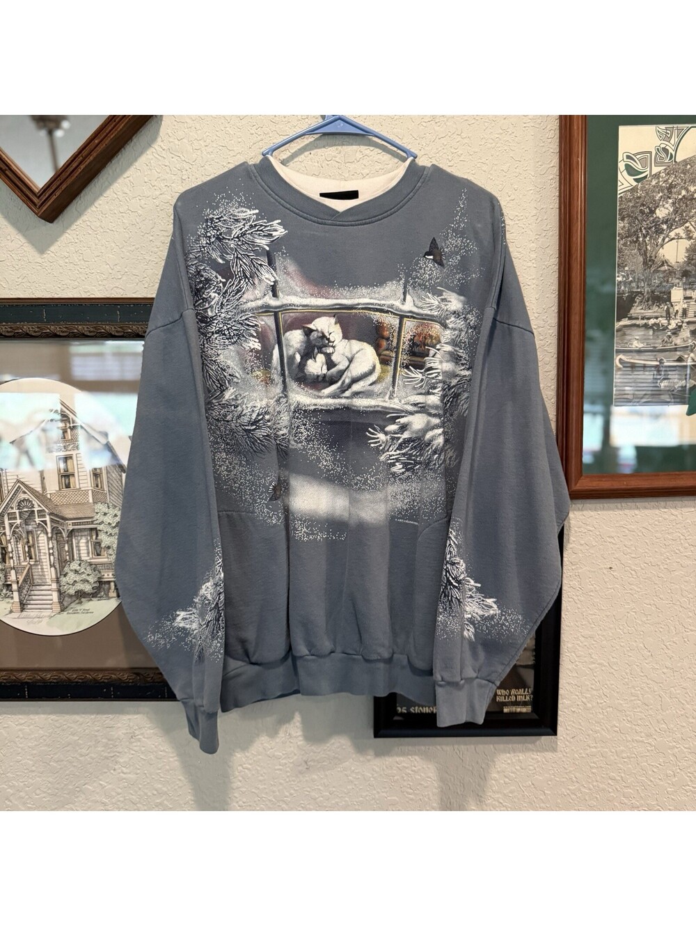 Vintage 90s Art Unlimited Wraparound Christmas Cats Sweatshirt Retro Sz XL